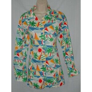 Tropical Print Sz Small Casual Wear Button Up Tunic Shirt LA COSTA